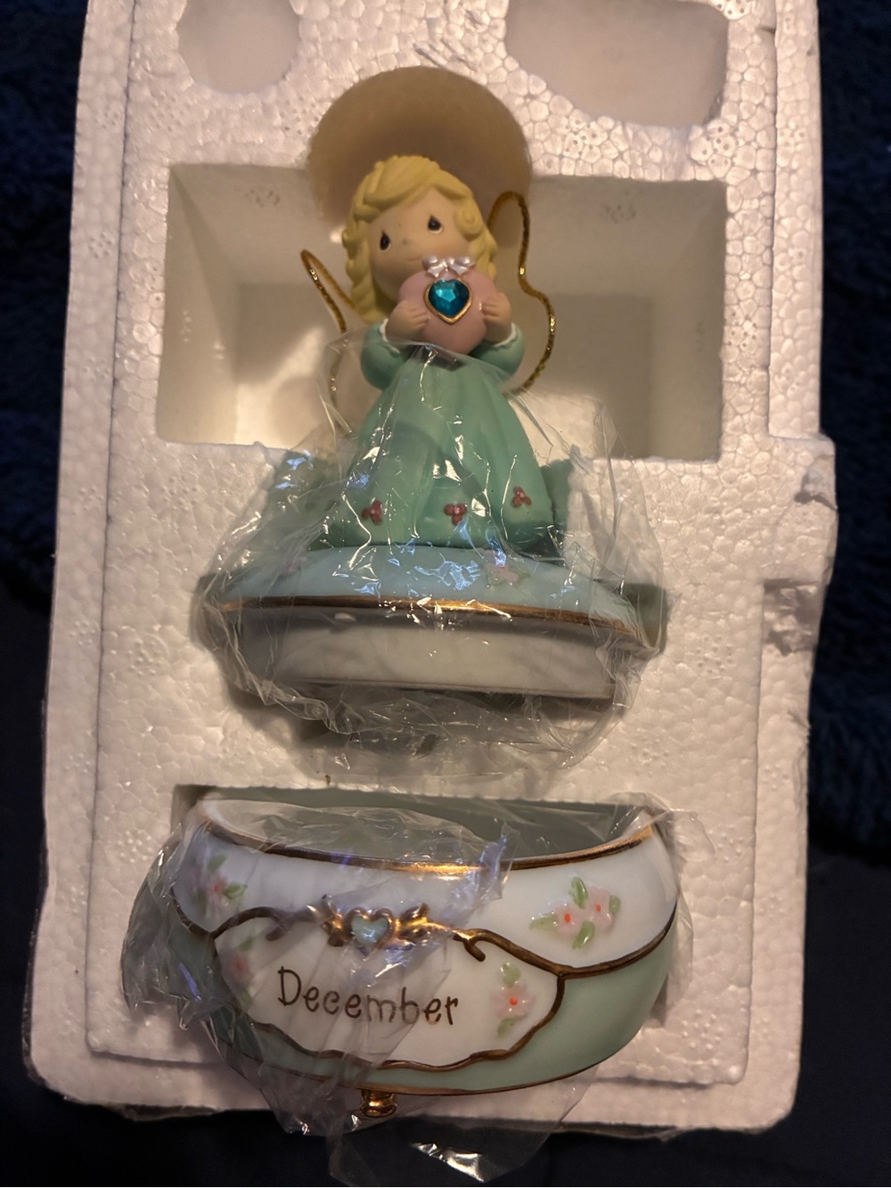 Precious Moments December Figurine Music Box - Mint Green